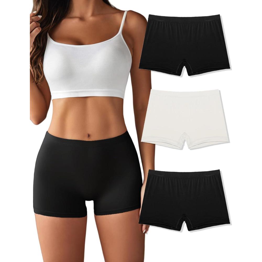 imageEkouaer Boyshort Panties Womens Soft Underwear Briefs Invisible Hipster 3 Pack Seamless Boxer Brief Panties SXXLAblackBlackWhite