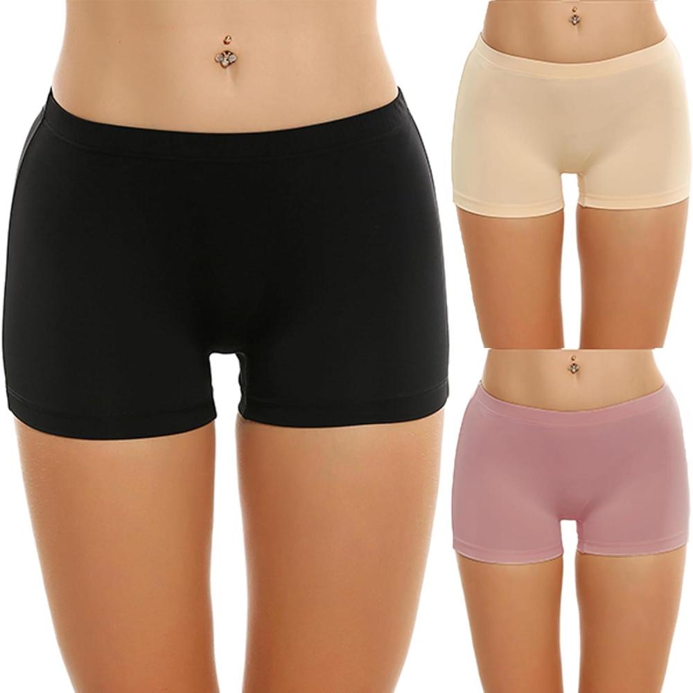 imageEkouaer Boyshort Panties Womens Soft Underwear Briefs Invisible Hipster 3 Pack Seamless Boxer Brief Panties SXXLAblackPinkNude