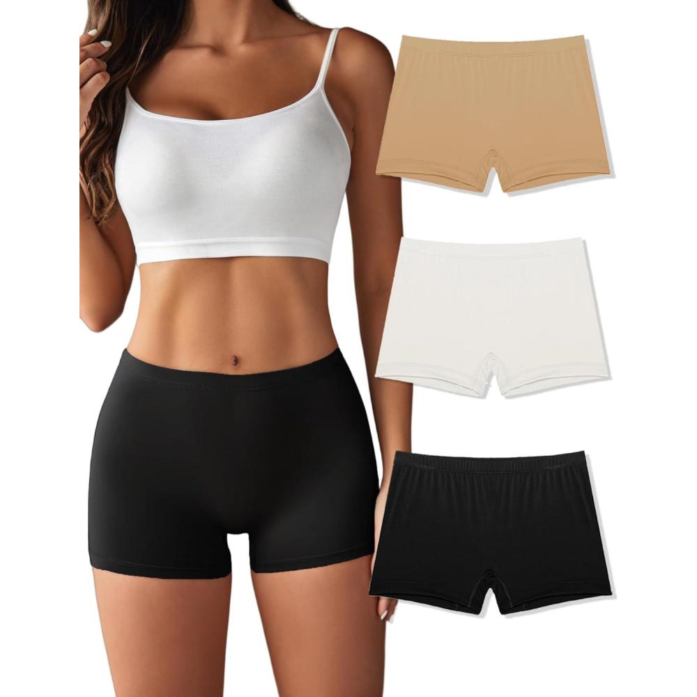 imageEkouaer Boyshort Panties Womens Soft Underwear Briefs Invisible Hipster 3 Pack Seamless Boxer Brief Panties SXXLAblackWhiteNude