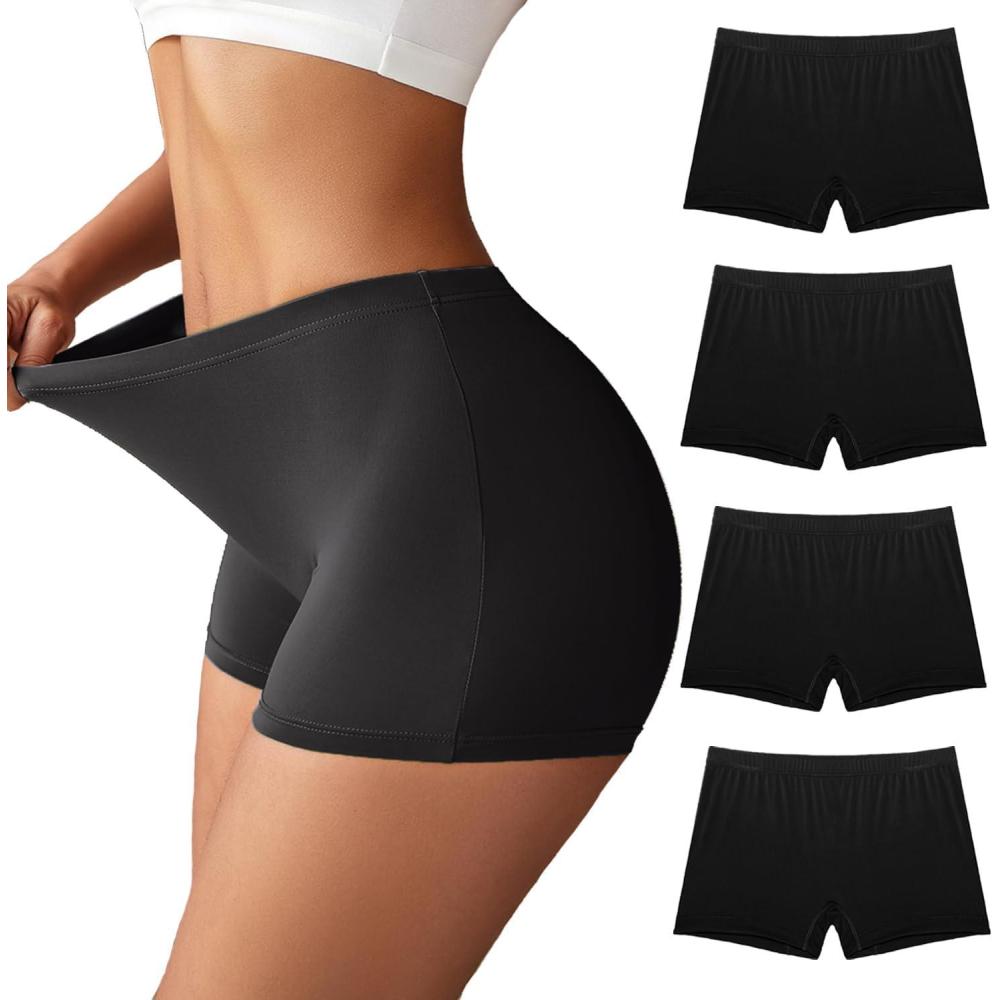 imageEkouaer Boyshort Panties Womens Soft Underwear Briefs Invisible Hipster 3 Pack Seamless Boxer Brief Panties SXXLBlack4 Pack