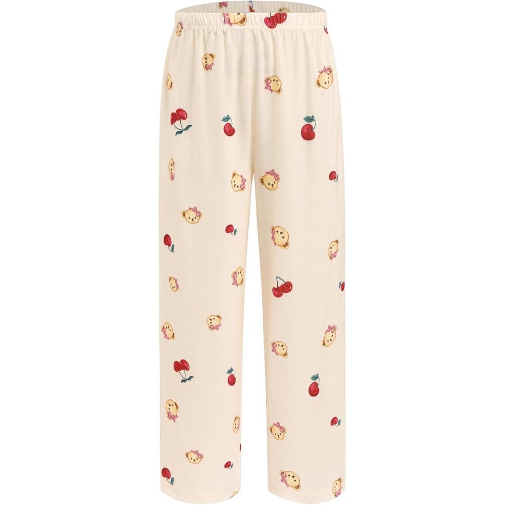 imageEkouaer Girls Soft Pajamas Pants Cute Print Pattern PJ Bottoms Comfortable Lounge Long Pants with 2 PocketsApricot Teddy Print