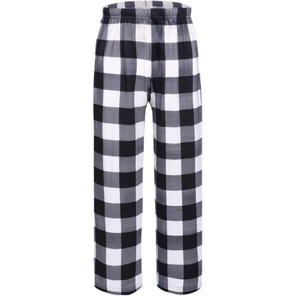 imageEkouaer Girls Soft Pajamas Pants Cute Print Pattern PJ Bottoms Comfortable Lounge Long Pants with 2 PocketsBlack Plaid