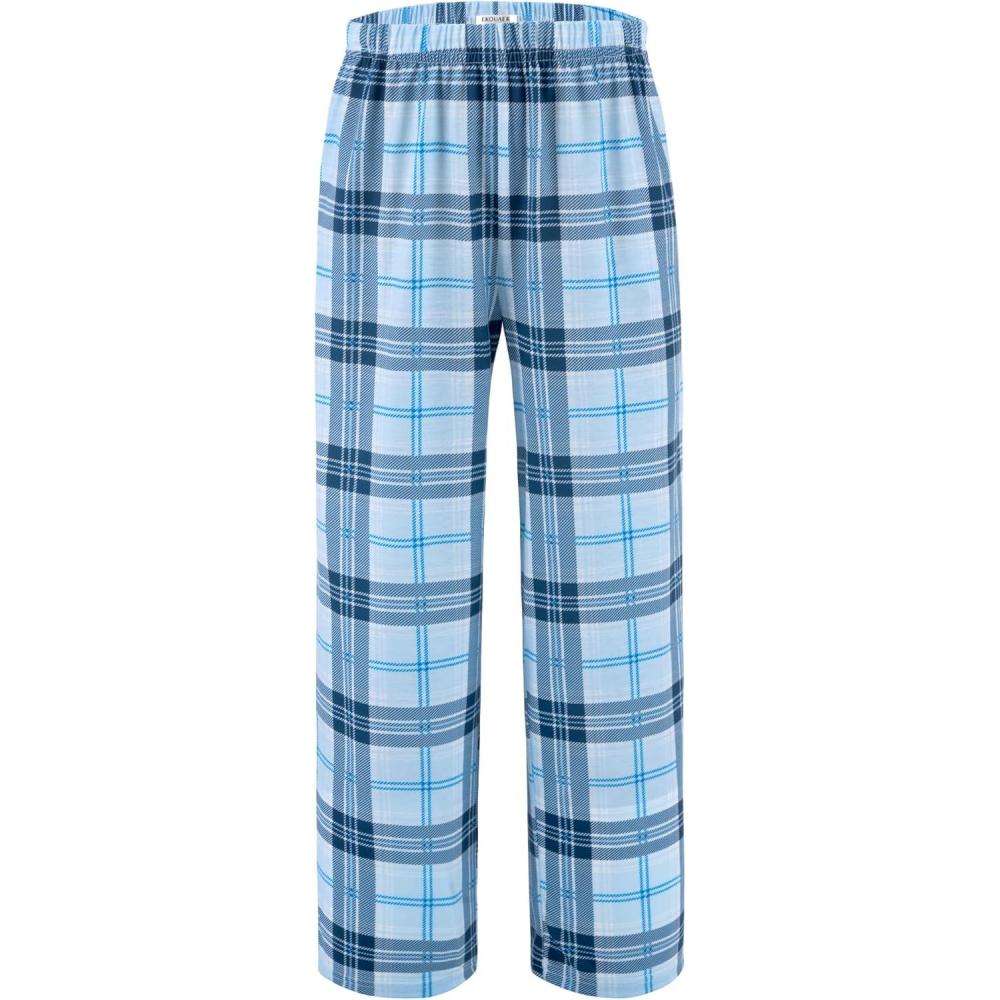 imageEkouaer Girls Soft Pajamas Pants Cute Print Pattern PJ Bottoms Comfortable Lounge Long Pants with 2 PocketsLight Blue Plaid
