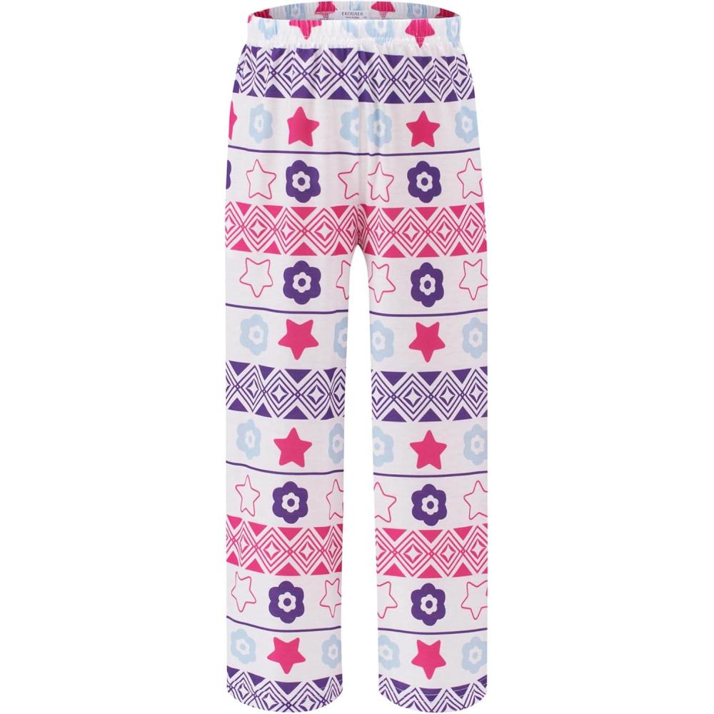 imageEkouaer Girls Soft Pajamas Pants Cute Print Pattern PJ Bottoms Comfortable Lounge Long Pants with 2 PocketsLove Grid
