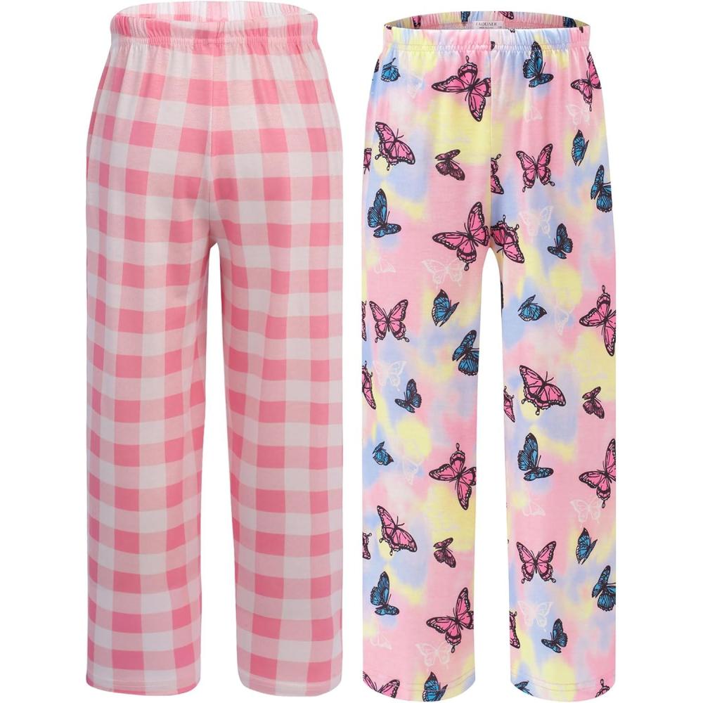 imageEkouaer Girls Soft Pajamas Pants Cute Print Pattern PJ Bottoms Comfortable Lounge Long Pants with 2 PocketsPattern 1