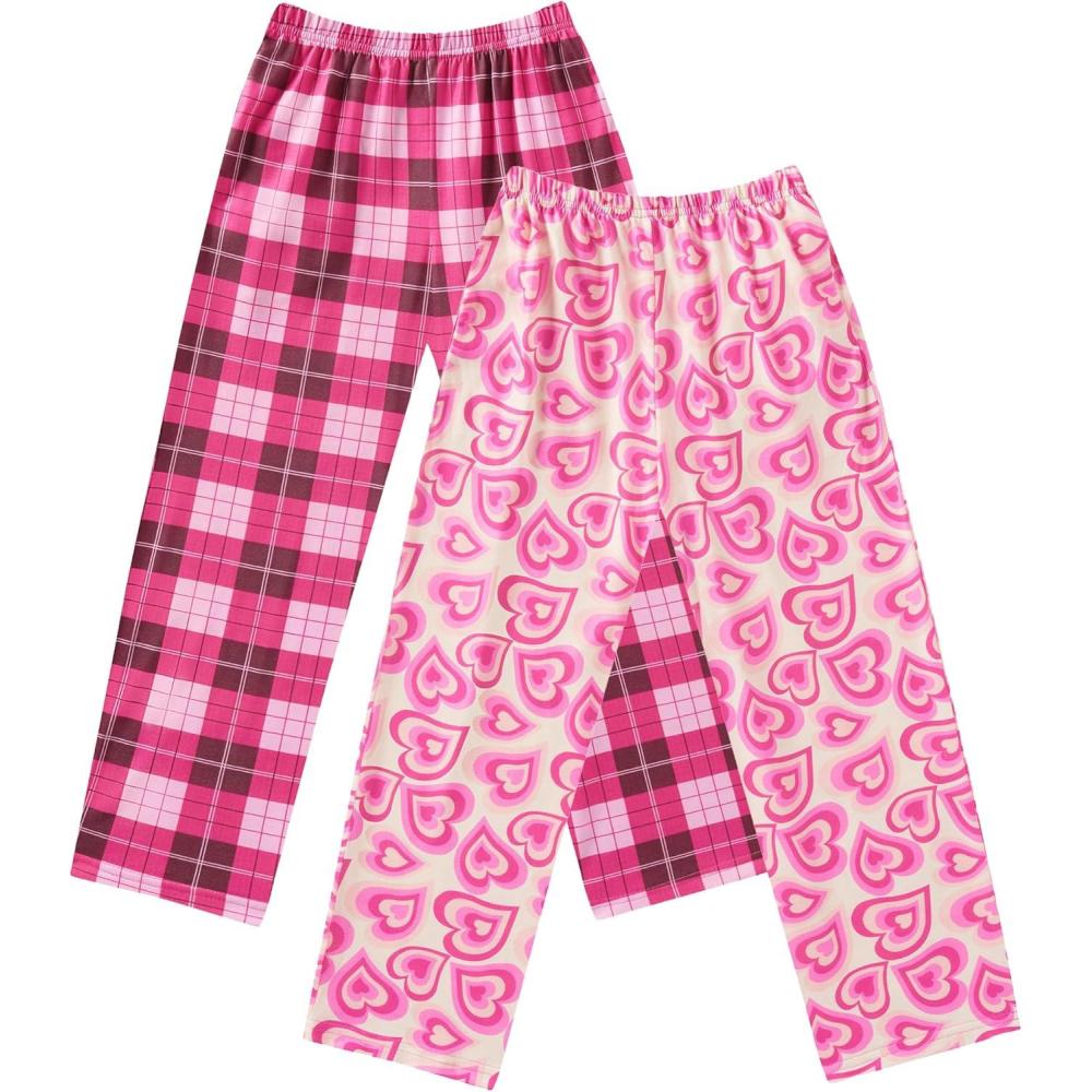 imageEkouaer Girls Soft Pajamas Pants Cute Print Pattern PJ Bottoms Comfortable Lounge Long Pants with 2 PocketsPattern 2
