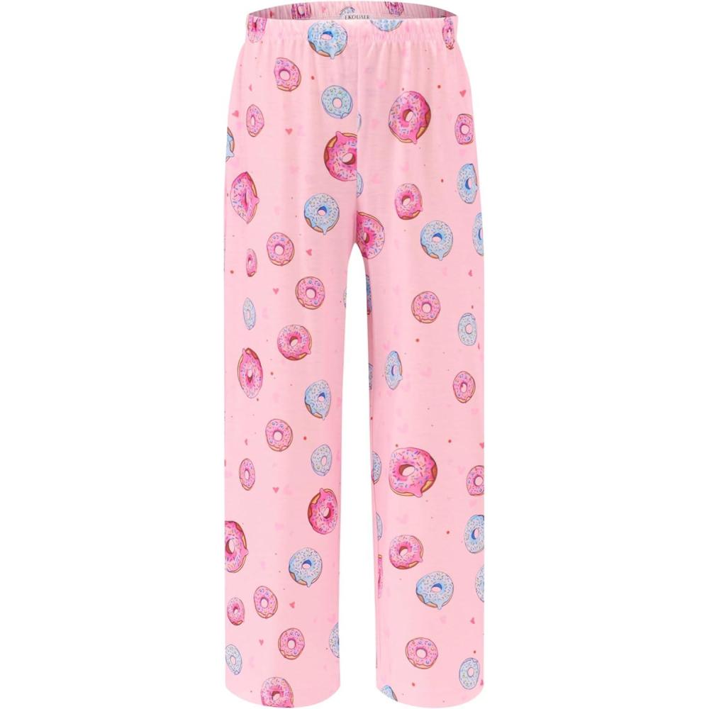 imageEkouaer Girls Soft Pajamas Pants Cute Print Pattern PJ Bottoms Comfortable Lounge Long Pants with 2 PocketsPink Donuts