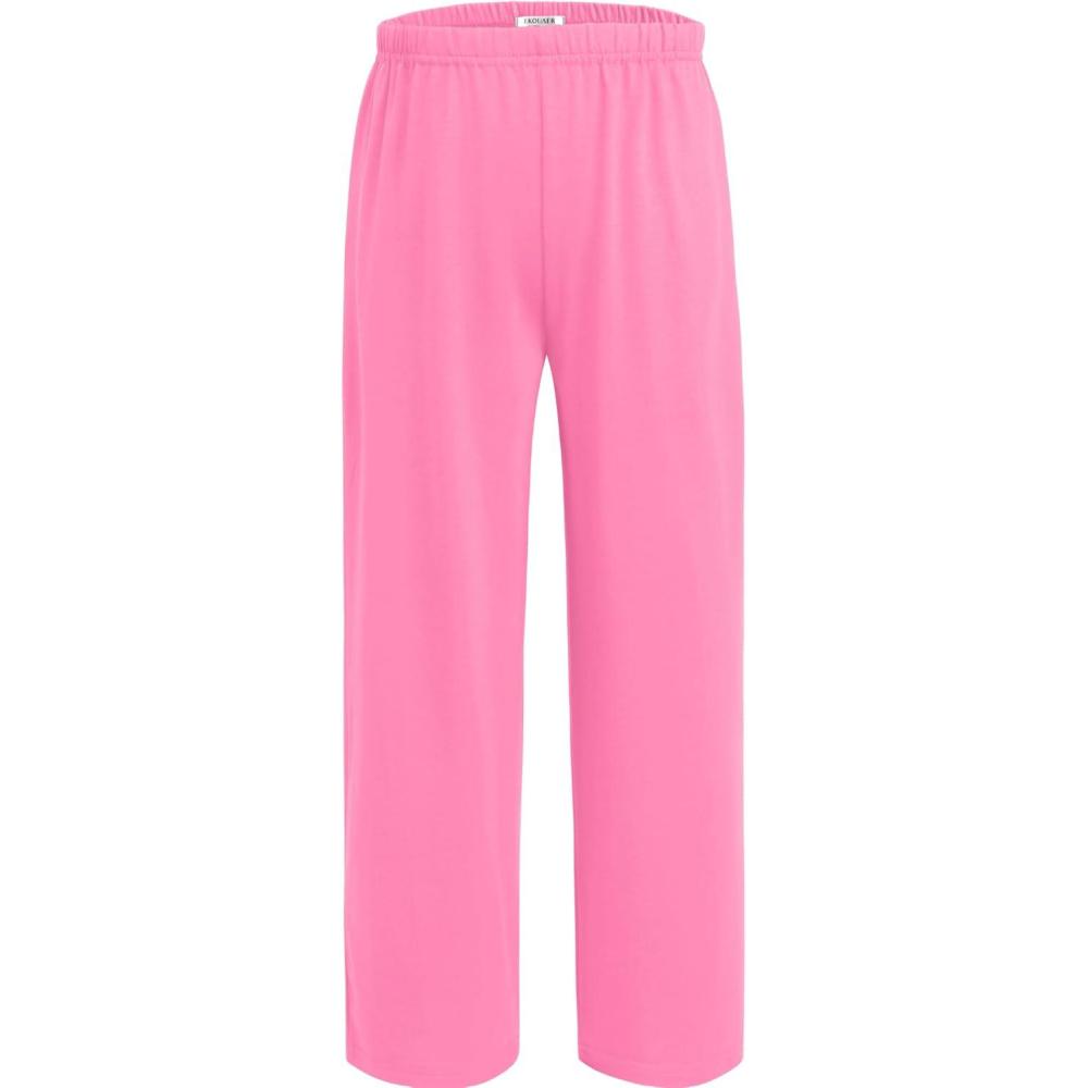 imageEkouaer Girls Soft Pajamas Pants Cute Print Pattern PJ Bottoms Comfortable Lounge Long Pants with 2 PocketsSolid Pink Pants