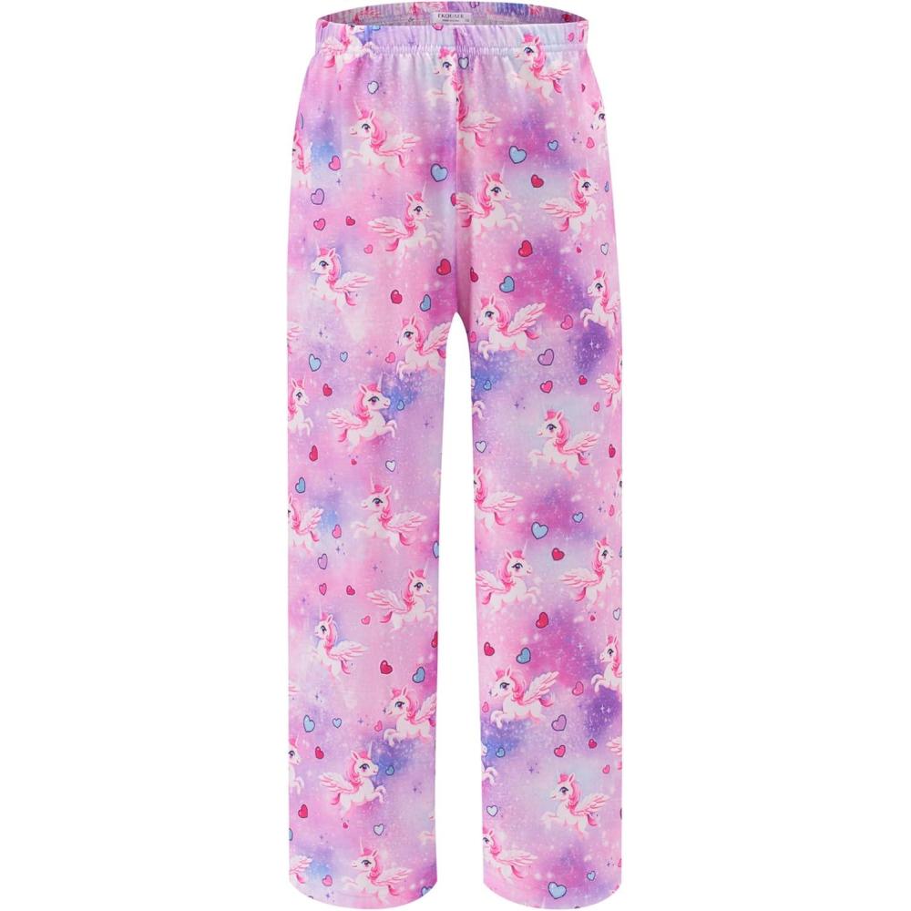 imageEkouaer Girls Soft Pajamas Pants Cute Print Pattern PJ Bottoms Comfortable Lounge Long Pants with 2 PocketsUnicorn