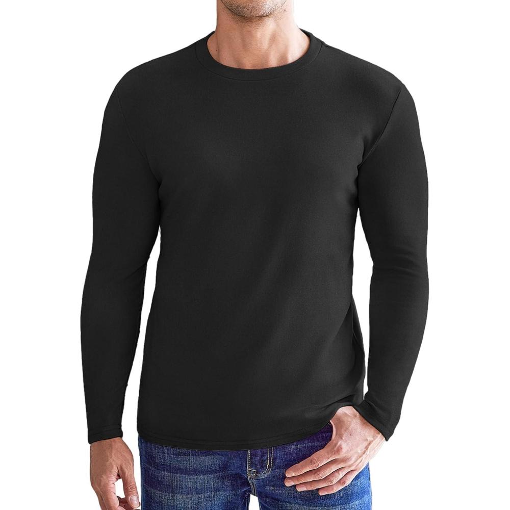 imageEkouaer Mens Long Sleeve Shirts Crew Neck Fleece Thermal Undershirts Midweight Sweatshirts Soft Base Layer Pullover Tee TopsBlack