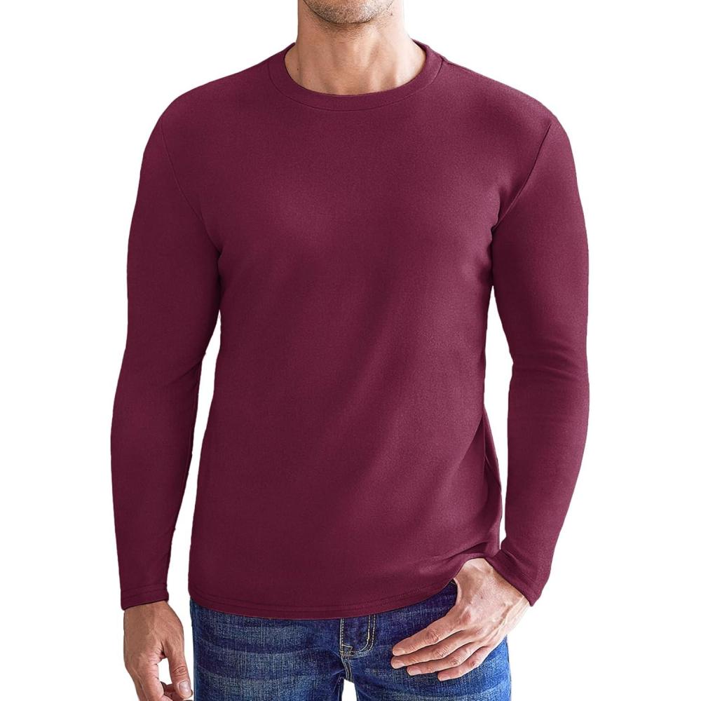 imageEkouaer Mens Long Sleeve Shirts Crew Neck Fleece Thermal Undershirts Midweight Sweatshirts Soft Base Layer Pullover Tee TopsDark Red