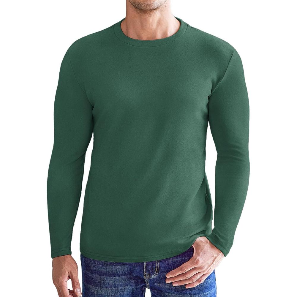 imageEkouaer Mens Long Sleeve Shirts Crew Neck Fleece Thermal Undershirts Midweight Sweatshirts Soft Base Layer Pullover Tee TopsGreen