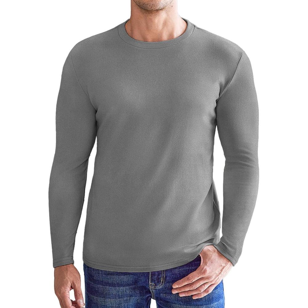 imageEkouaer Mens Long Sleeve Shirts Crew Neck Fleece Thermal Undershirts Midweight Sweatshirts Soft Base Layer Pullover Tee TopsGrey