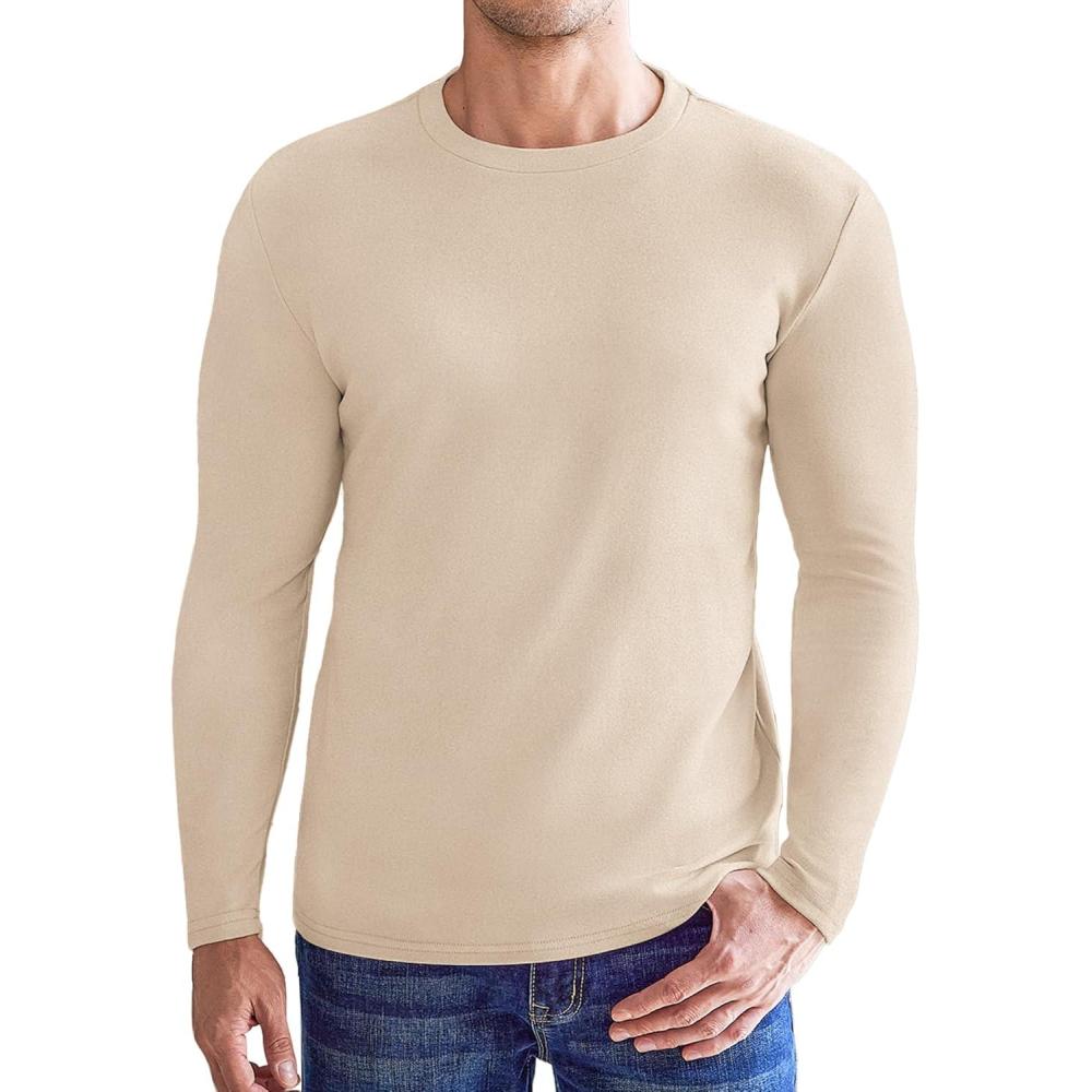 imageEkouaer Mens Long Sleeve Shirts Crew Neck Fleece Thermal Undershirts Midweight Sweatshirts Soft Base Layer Pullover Tee TopsKhaki