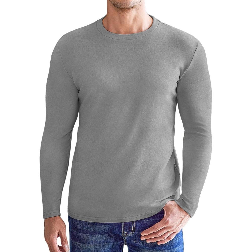 imageEkouaer Mens Long Sleeve Shirts Crew Neck Fleece Thermal Undershirts Midweight Sweatshirts Soft Base Layer Pullover Tee TopsLight Grey