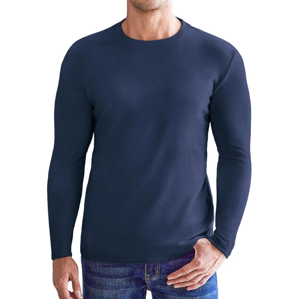 imageEkouaer Mens Long Sleeve Shirts Crew Neck Fleece Thermal Undershirts Midweight Sweatshirts Soft Base Layer Pullover Tee TopsNavy Blue