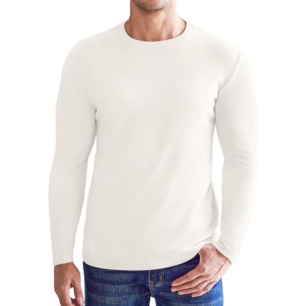 imageEkouaer Mens Long Sleeve Shirts Crew Neck Fleece Thermal Undershirts Midweight Sweatshirts Soft Base Layer Pullover Tee TopsWhite