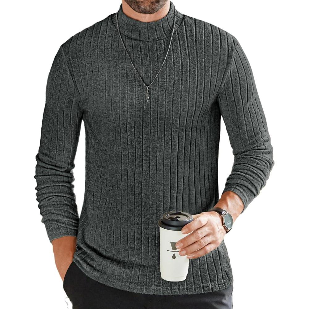 imageEkouaer Mens Mock Turtleneck Shirts Long Sleeve Underwear Tops Fleece Ribbed Knit Pullover Sweater Basic Thermal SweatshirtsDark Grey
