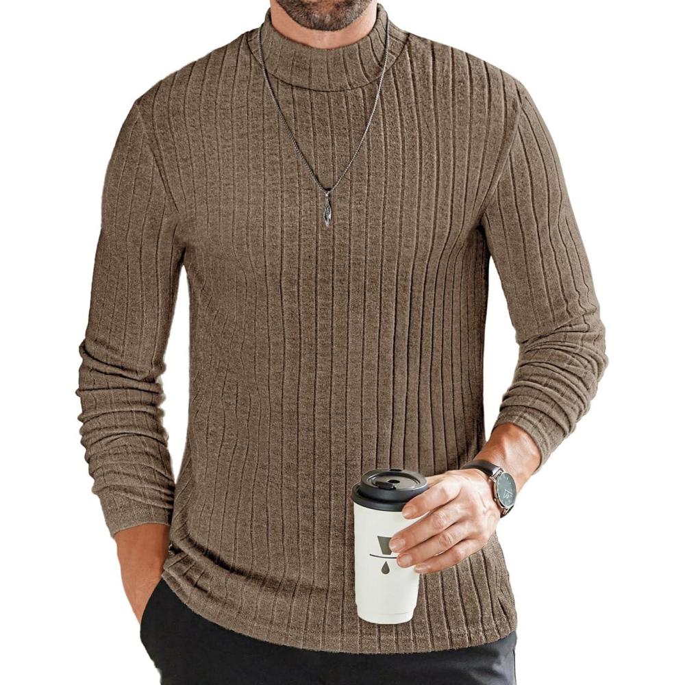 imageEkouaer Mens Mock Turtleneck Shirts Long Sleeve Underwear Tops Fleece Ribbed Knit Pullover Sweater Basic Thermal SweatshirtsGreen Gray