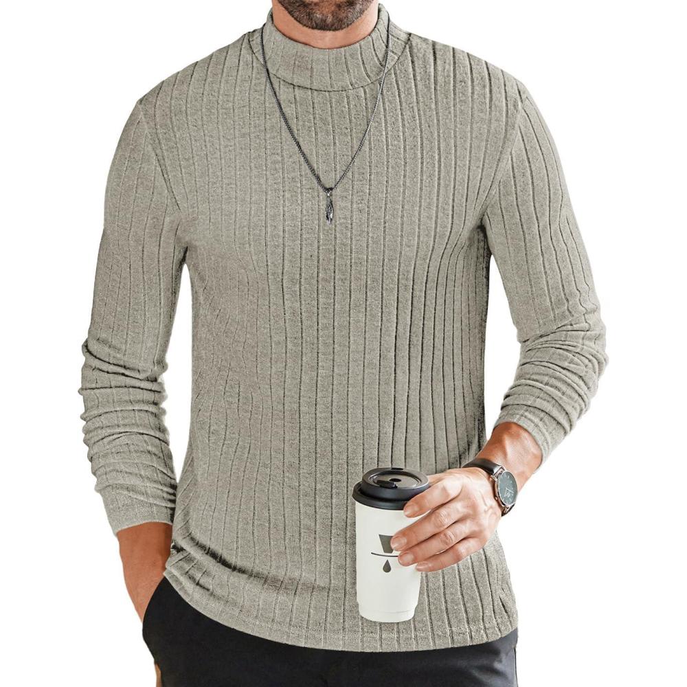 imageEkouaer Mens Mock Turtleneck Shirts Long Sleeve Underwear Tops Fleece Ribbed Knit Pullover Sweater Basic Thermal SweatshirtsMoon Grey