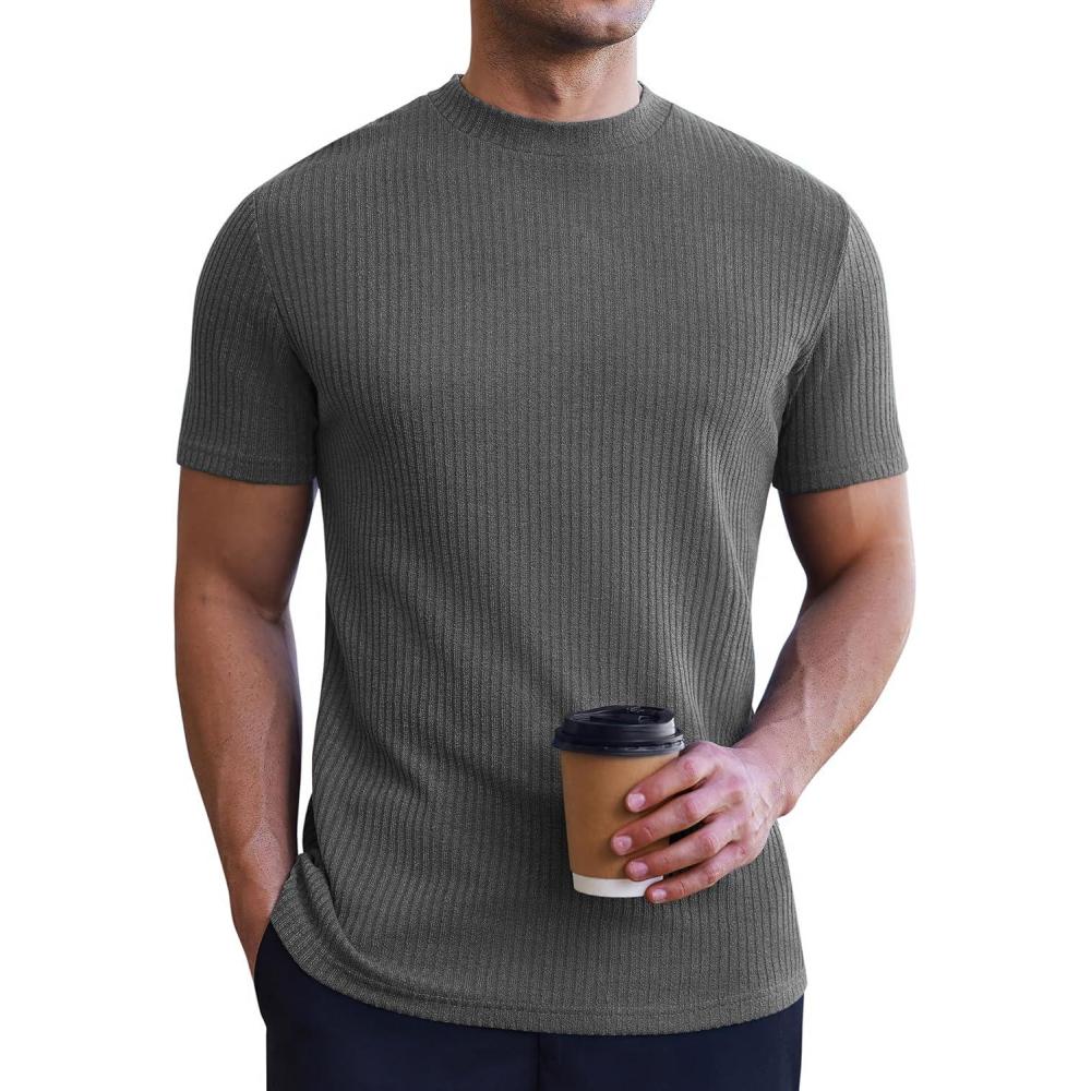 imageEkouaer Mens Mock Turtleneck Short Sleeve Slim Fit Thermal ShirtDark Grey