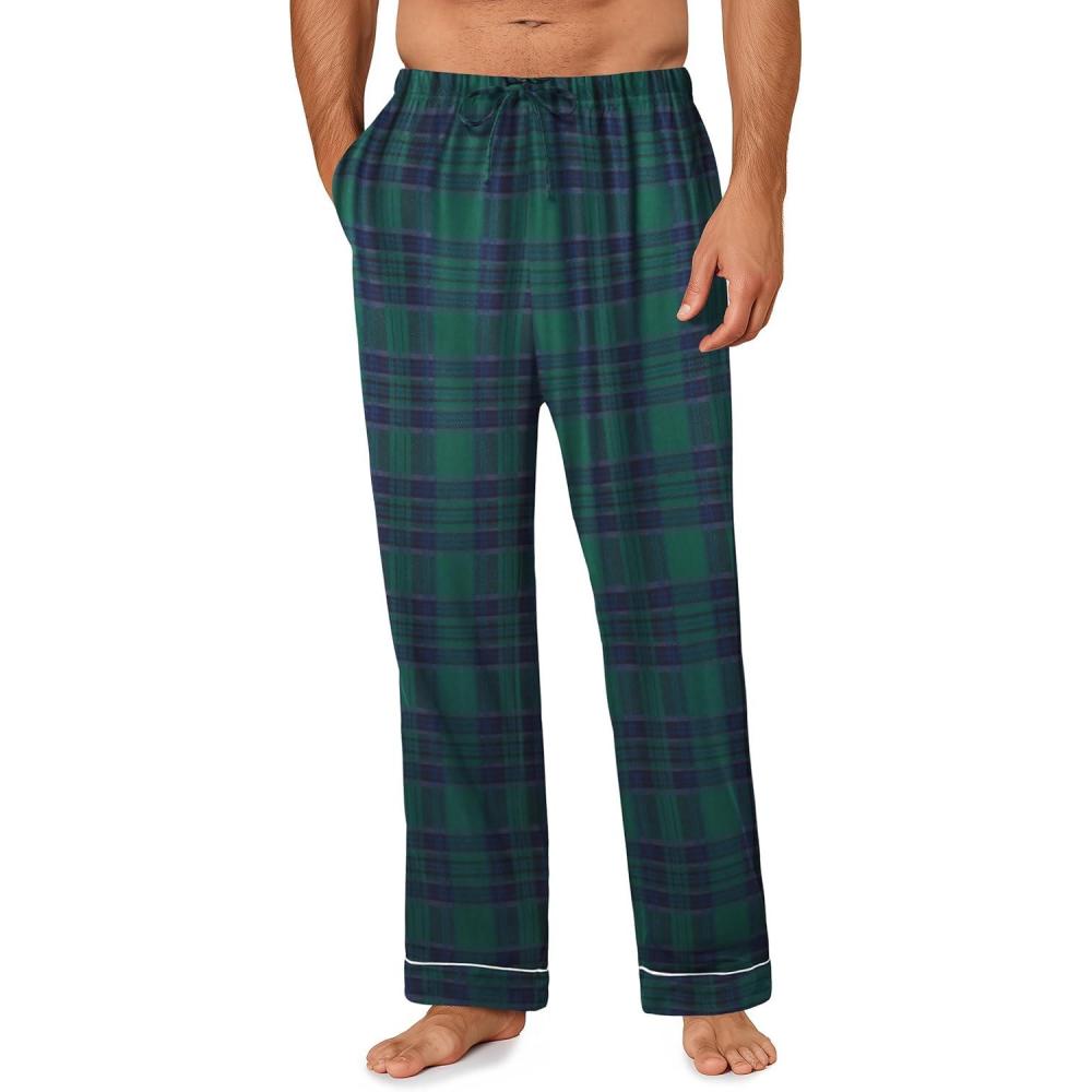 imageEkouaer Mens Pajama Pants Sleepwear Soft Pjs Bottoms Sleep Lounge Long Pant with Drawstring amp PocketsBlue Green Plaid