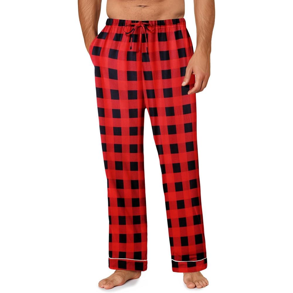 imageEkouaer Mens Pajama Pants Sleepwear Soft Pjs Bottoms Sleep Lounge Long Pant with Drawstring amp PocketsRed Black Plaid