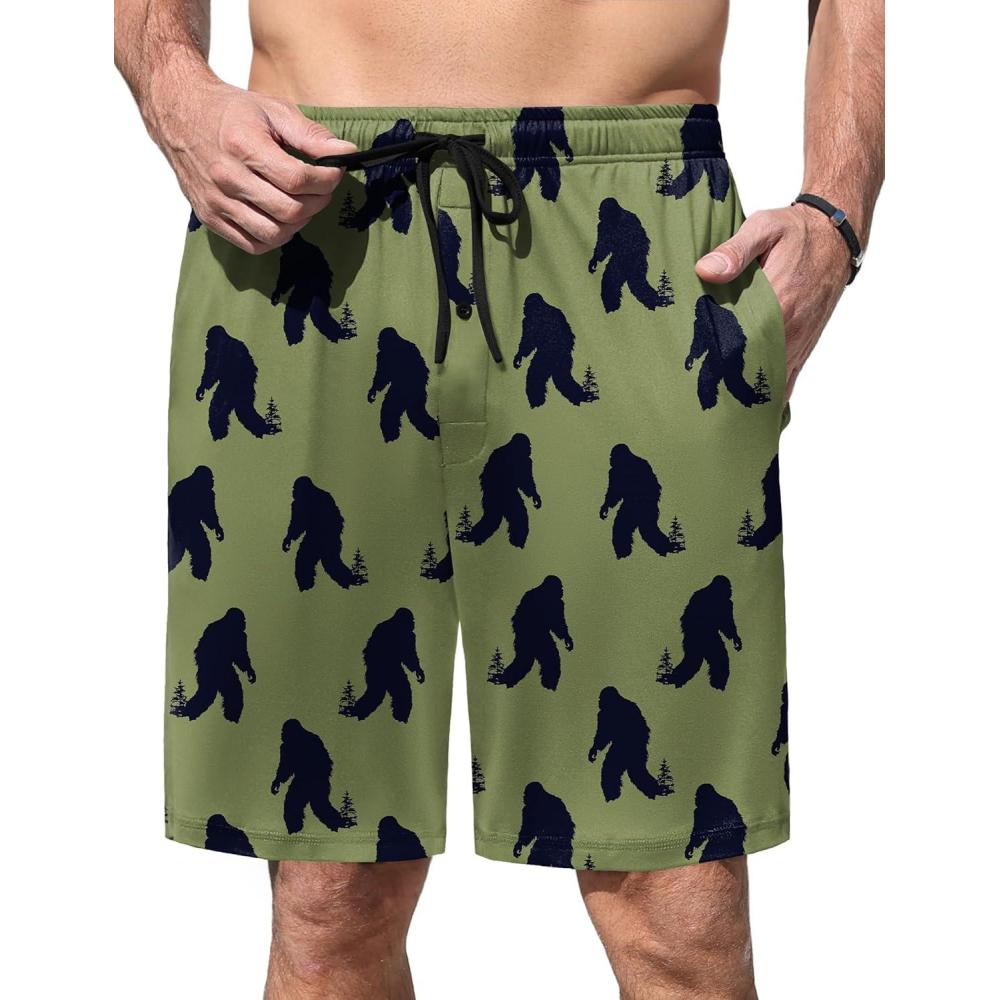imageEkouaer Mens Pajama Shorts Soft Sleepwear Bottoms Elastic Waistband Loungewear Breathable Men Shorts with PocketsArmy Green Bigfoot