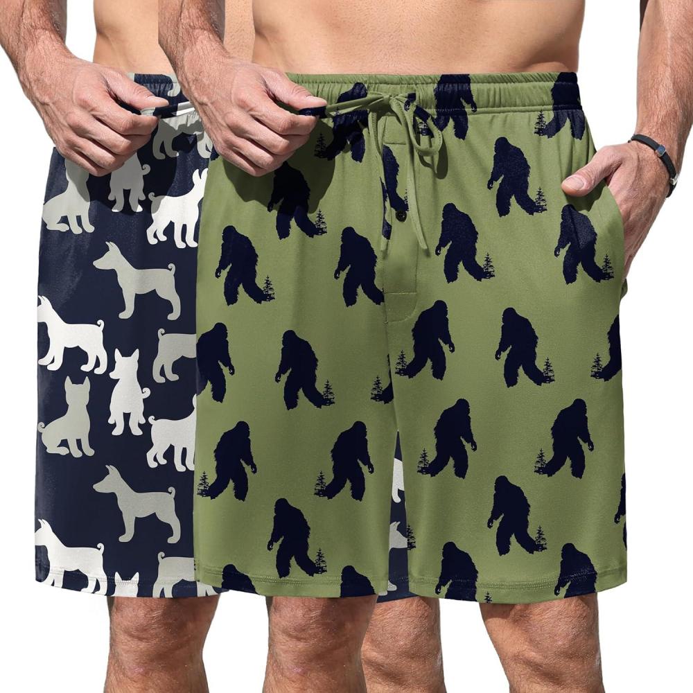 imageEkouaer Mens Pajama Shorts Soft Sleepwear Bottoms Elastic Waistband Loungewear Breathable Men Shorts with PocketsBigfoot and Dogs