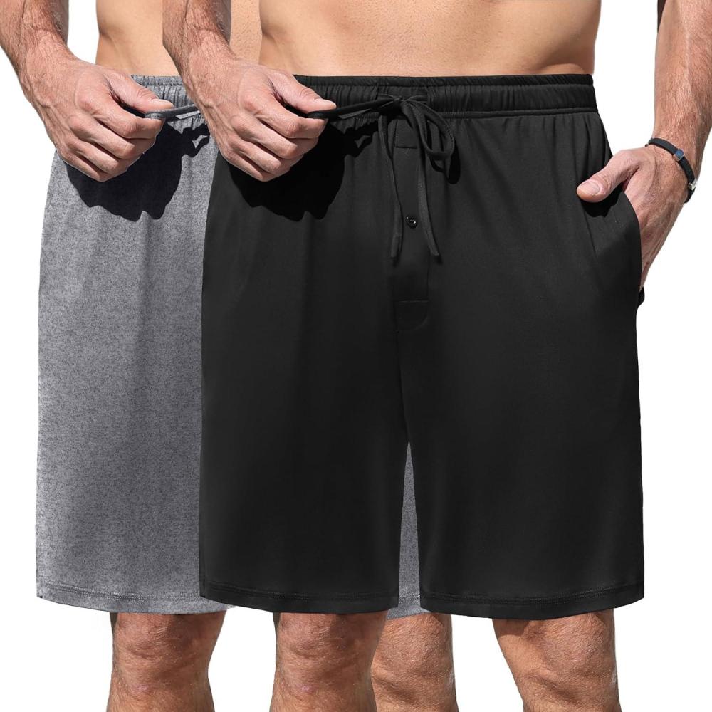 imageEkouaer Mens Pajama Shorts Soft Sleepwear Bottoms Elastic Waistband Loungewear Breathable Men Shorts with PocketsBlack and Light Gray