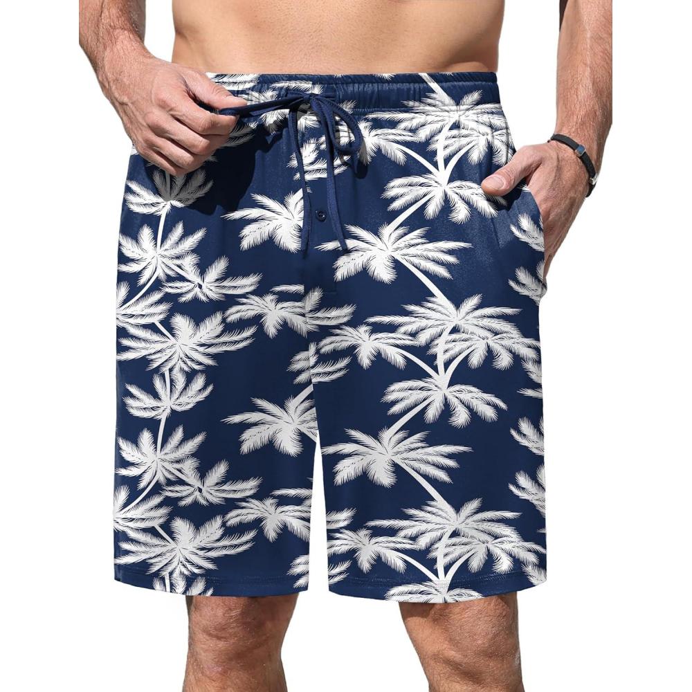 imageEkouaer Mens Pajama Shorts Soft Sleepwear Bottoms Elastic Waistband Loungewear Breathable Men Shorts with PocketsCoconut Tree