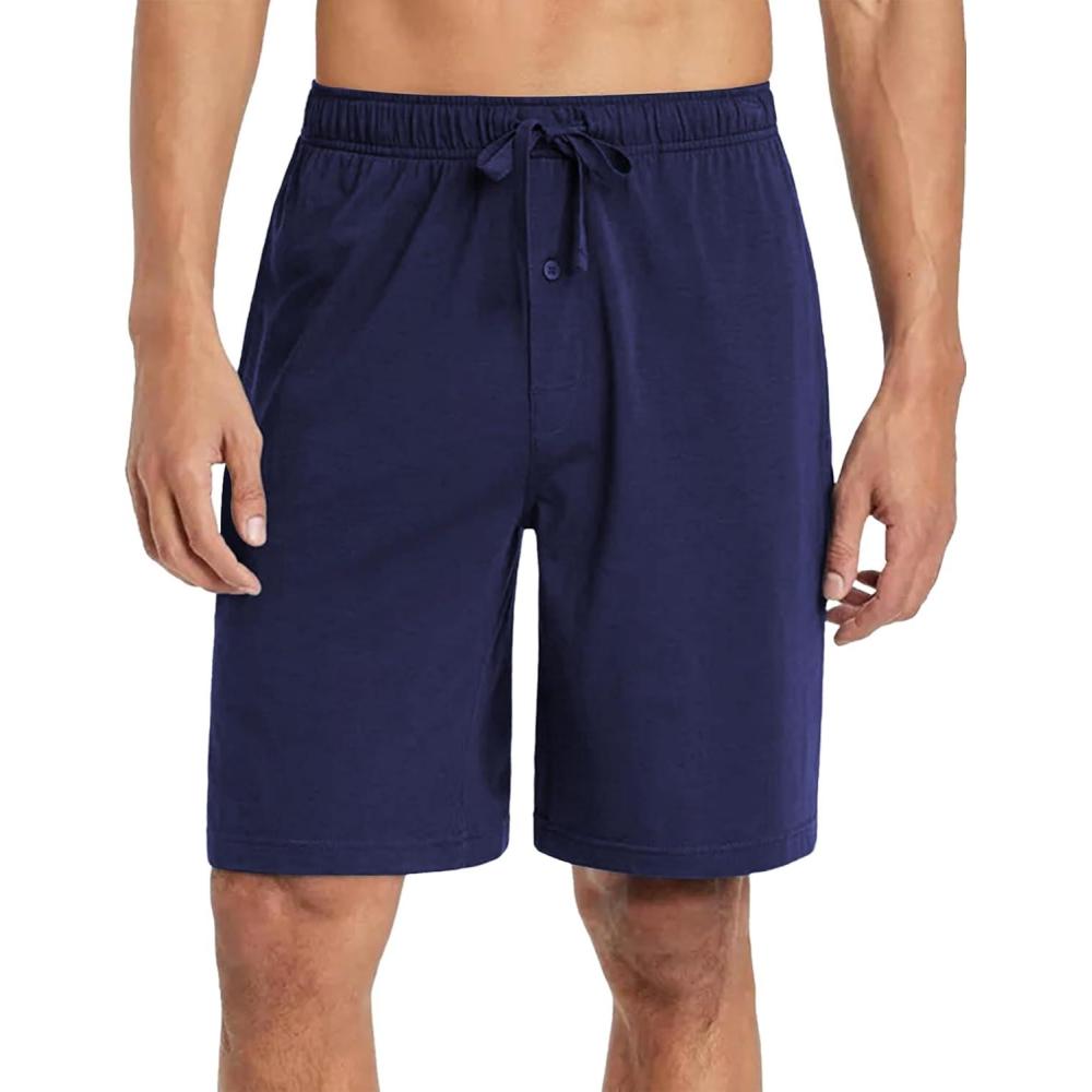 imageEkouaer Mens Pajama Shorts Soft Sleepwear Bottoms Elastic Waistband Loungewear Breathable Men Shorts with PocketsNavy Blue