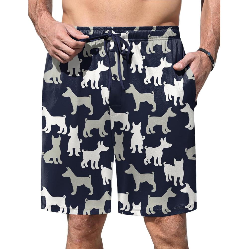 imageEkouaer Mens Pajama Shorts Soft Sleepwear Bottoms Elastic Waistband Loungewear Breathable Men Shorts with PocketsNavy Dogs