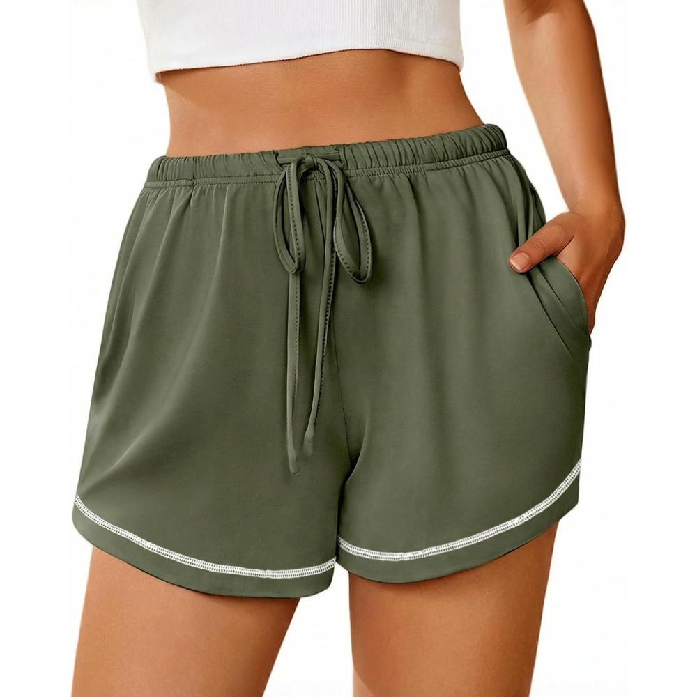 imageEkouaer Pajama Shorts for Women 2026 Soft Sleep Shorts Casual Lounge Pants Comfy Pj Pants with PocketsArmy Green