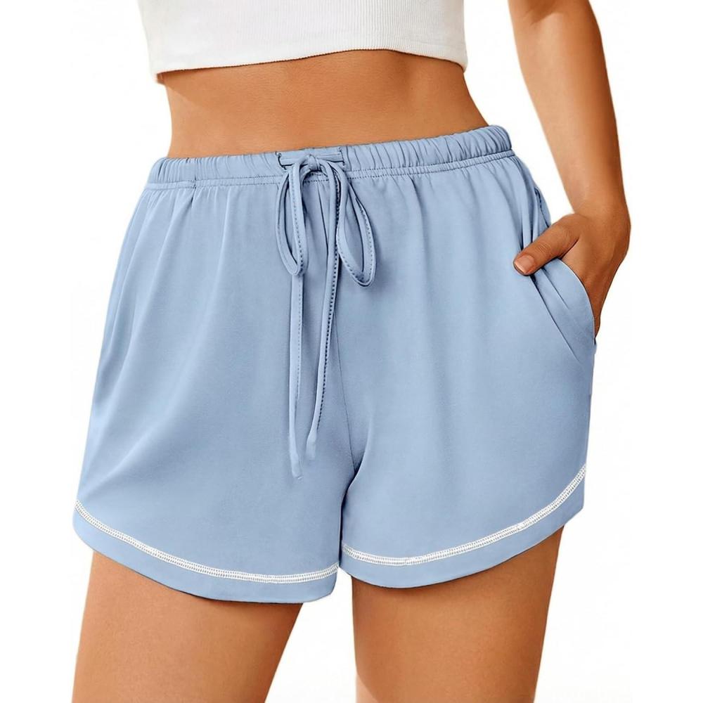 imageEkouaer Pajama Shorts for Women 2026 Soft Sleep Shorts Casual Lounge Pants Comfy Pj Pants with PocketsBlue