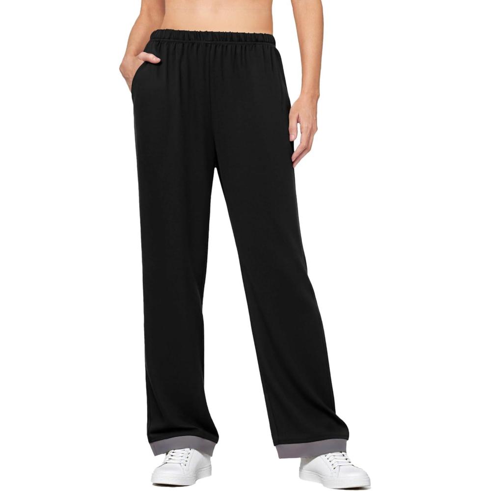 imageEkouaer Soft Pajama Pants for Women Elastic Waist Casual Lounge Yoga Pj Bottoms with PocketsBlack Grey