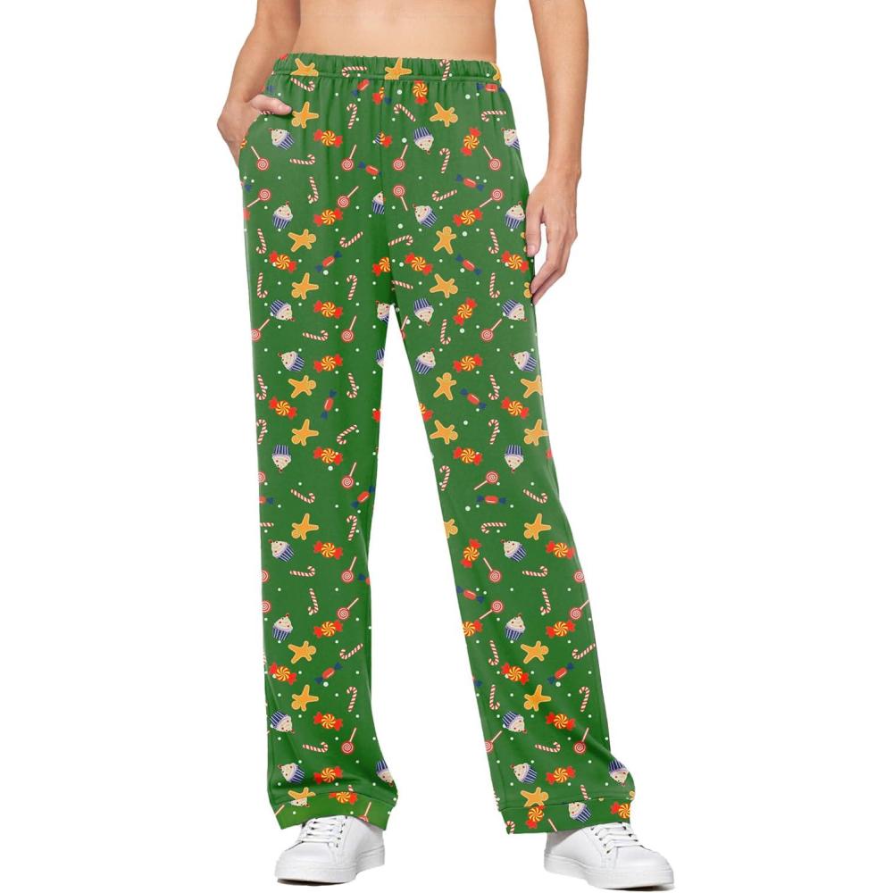 imageEkouaer Soft Pajama Pants for Women Elastic Waist Casual Lounge Yoga Pj Bottoms with PocketsGreen Christmas