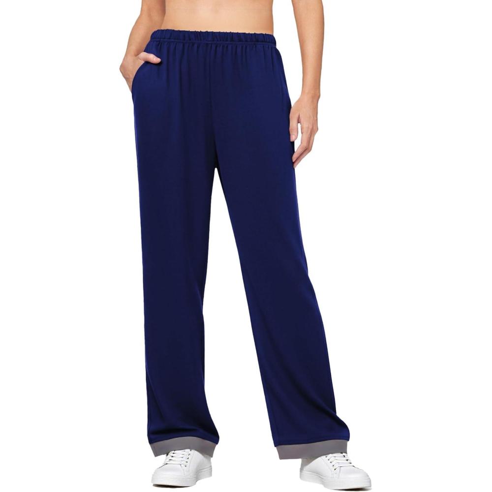 imageEkouaer Soft Pajama Pants for Women Elastic Waist Casual Lounge Yoga Pj Bottoms with PocketsNavy Blue