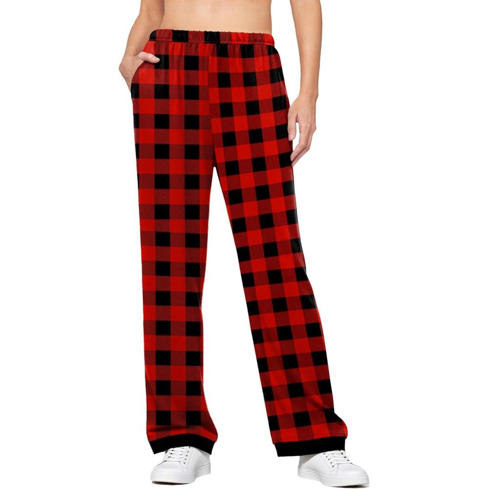 imageEkouaer Soft Pajama Pants for Women Elastic Waist Casual Lounge Yoga Pj Bottoms with PocketsRed Black Plaid