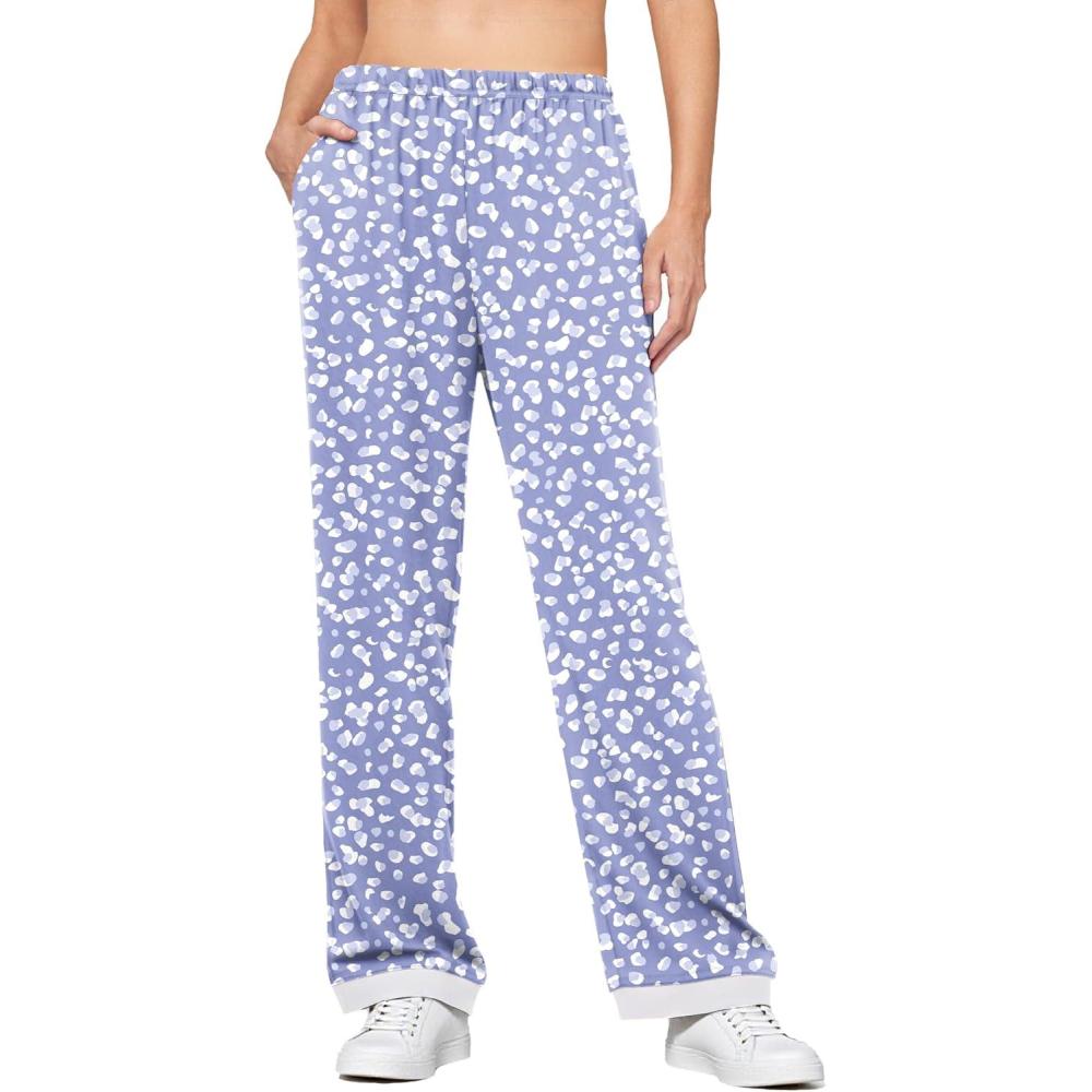 imageEkouaer Soft Pajama Pants for Women Elastic Waist Casual Lounge Yoga Pj Bottoms with PocketsSpotted Blue