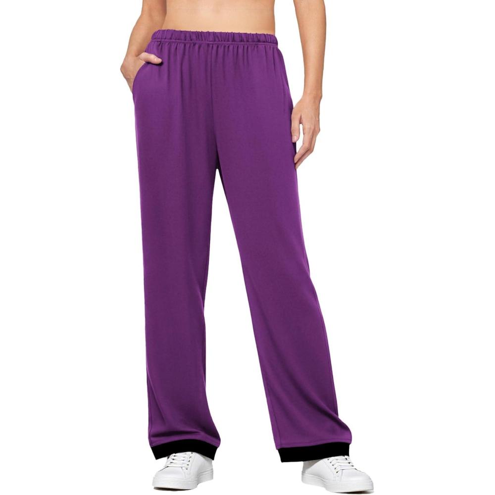 imageEkouaer Soft Pajama Pants for Women Elastic Waist Casual Lounge Yoga Pj Bottoms with PocketsWineberry