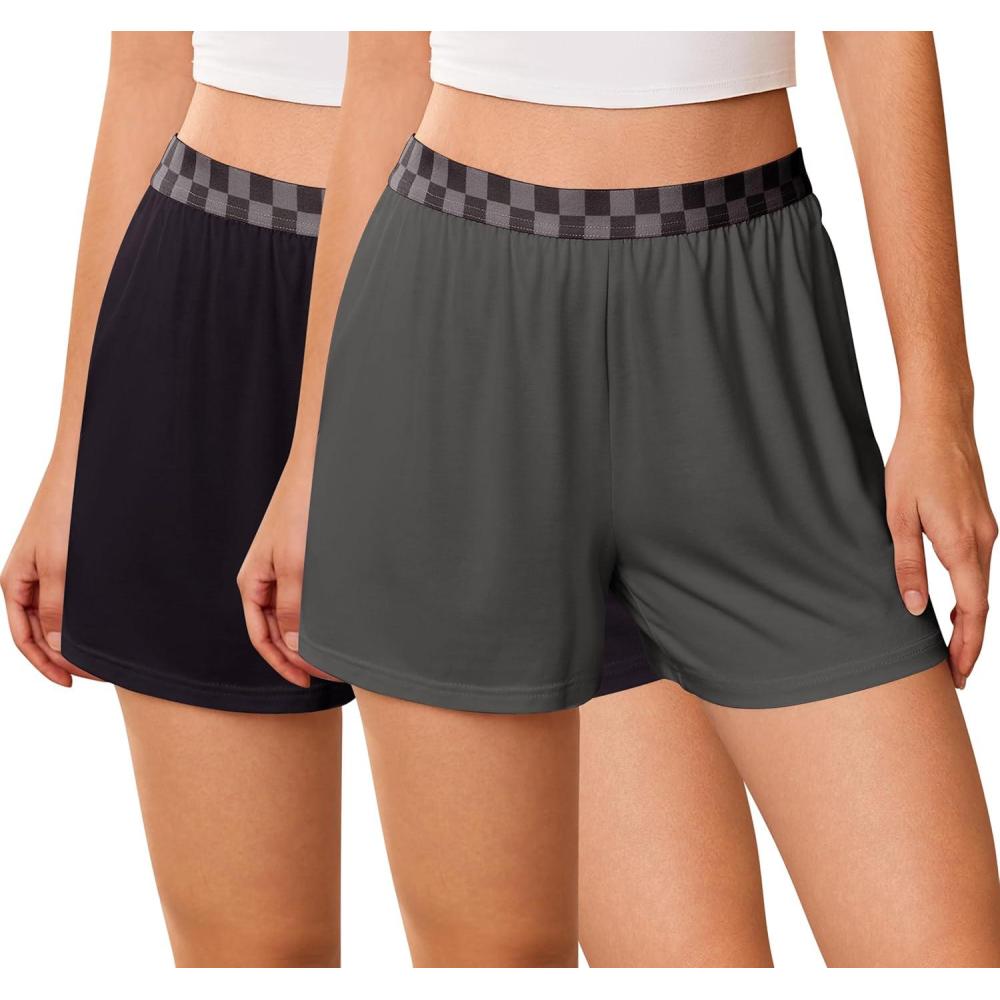 imageEkouaer Womens 2 Pack Pajama Shorts 2026 Comfy Elastic Waist Sleep Shorts Bamboo Viscose Soft Pj Bottoms with PocketsBlackdark Gray