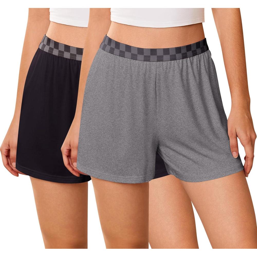 imageEkouaer Womens 2 Pack Pajama Shorts 2026 Comfy Elastic Waist Sleep Shorts Bamboo Viscose Soft Pj Bottoms with PocketsBlackgray