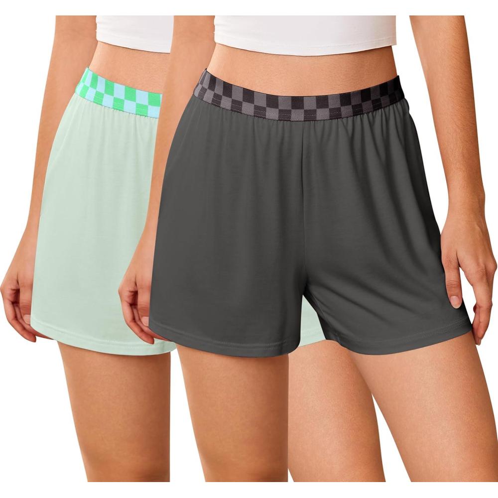 imageEkouaer Womens 2 Pack Pajama Shorts 2026 Comfy Elastic Waist Sleep Shorts Bamboo Viscose Soft Pj Bottoms with PocketsDark Graylight Green