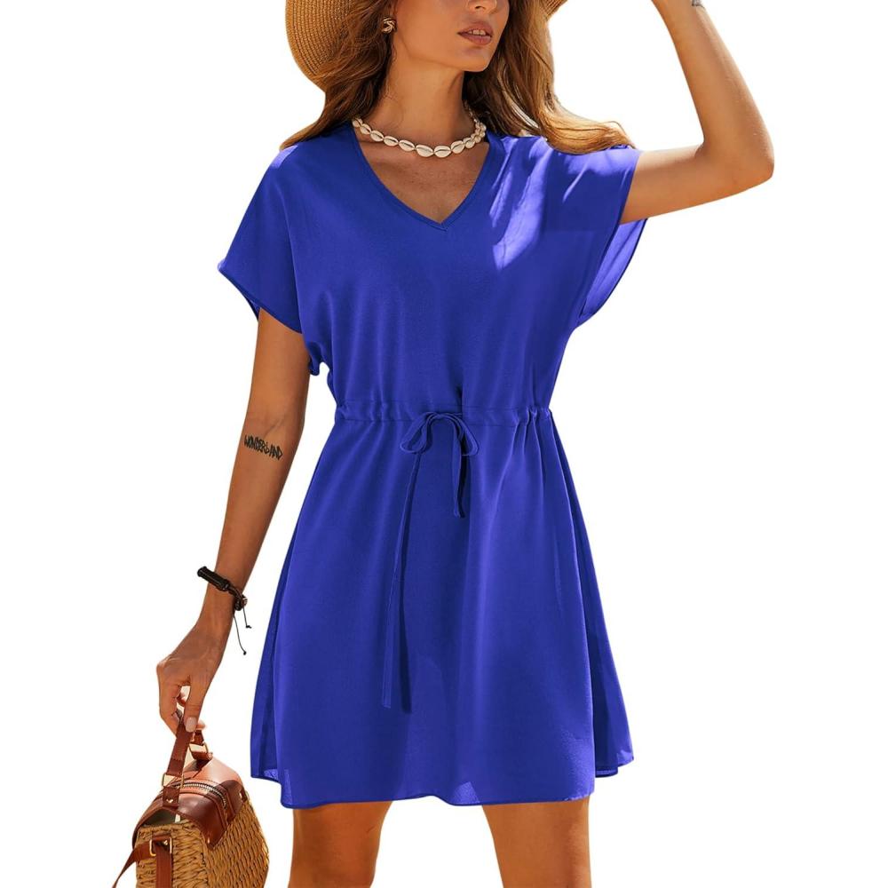 imageEkouaer Womens Cover Ups Casual Swimsuit Coverups Flowy Tie Waist Beach Cover Up DressSnorkel Blue