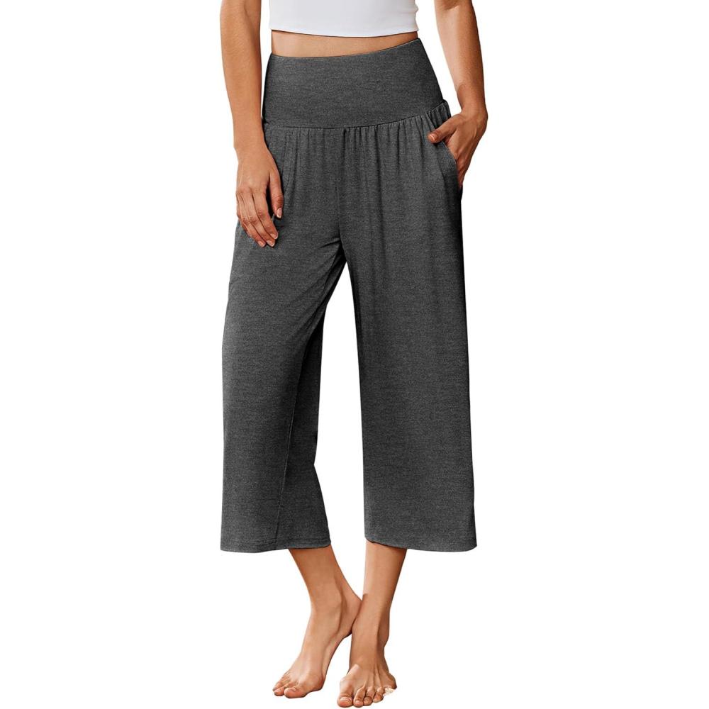 imageEkouaer Womens Pajama Pants Wide Leg Capri Yoga Pants Lounge Comfy Sleep Pj Bottoms with PocketsCharcoal Heather