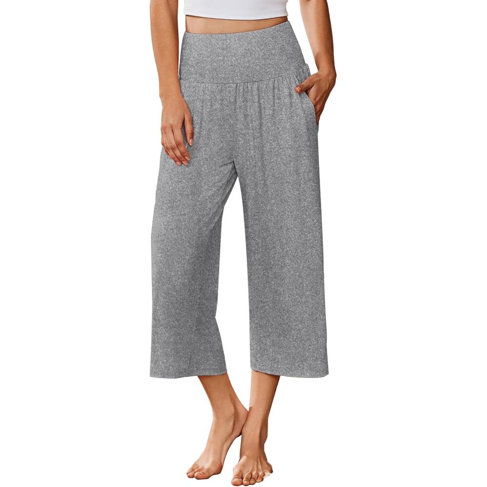 imageEkouaer Womens Pajama Pants Wide Leg Capri Yoga Pants Lounge Comfy Sleep Pj Bottoms with PocketsGrey