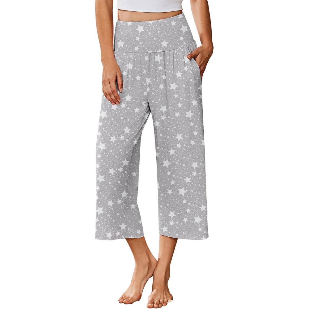 imageEkouaer Womens Pajama Pants Wide Leg Capri Yoga Pants Lounge Comfy Sleep Pj Bottoms with PocketsGrey Stars