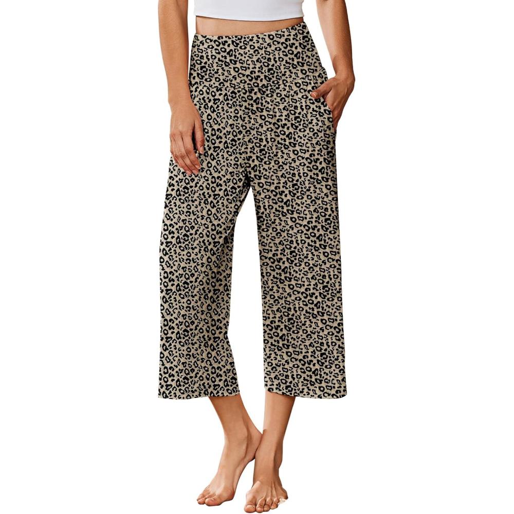 imageEkouaer Womens Pajama Pants Wide Leg Capri Yoga Pants Lounge Comfy Sleep Pj Bottoms with PocketsLeopard