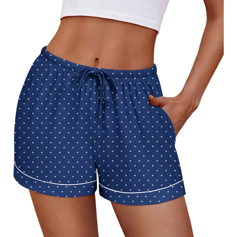 imageEkouaer Womens Pajama Shorts Casual Summer Sleep Shorts Cute Printed Lounge Pj Bottoms with Drawstring amp PocketsBlue Dots